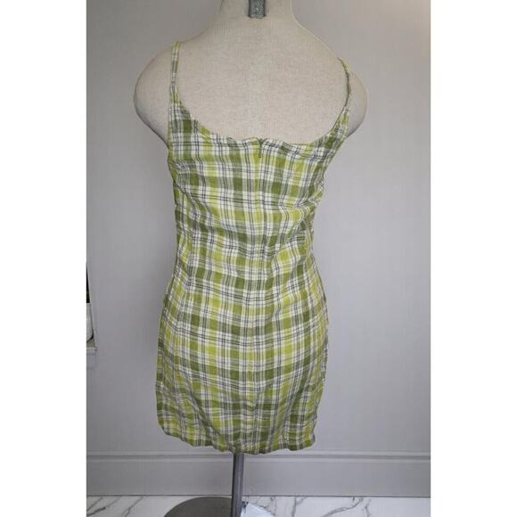 Y2K Green Plaid Linen Mini Dress - Evolution - Size S - Picture 5 of 9